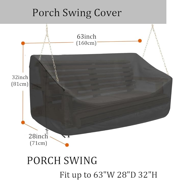 Porch Swing Cover 63inch Weather Resistant 420D Oxford Outdoor Swing Cover Seating Covers-Black Patio Furniture Covers (Black, 63x28x(32-24) Inch)