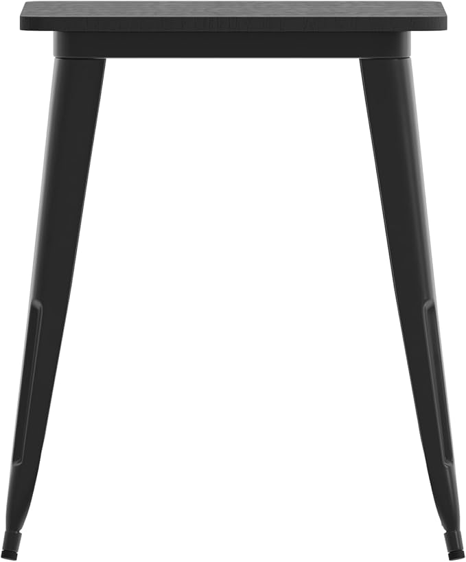 EMMA + OLIVER Drew Dining Table - Black 23.75" Square Poly Resin Table Top - Black Steel Base - All-Weather for Indoor/Outdoor Use