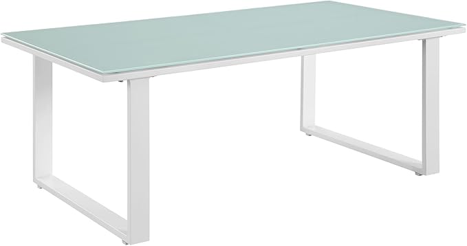 Modway Fortuna Aluminum Glass Outdoor Patio 44" Coffee Table in White
