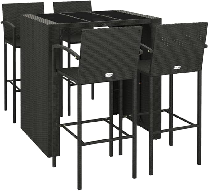 Outdoor Seating Furniture,Outdoor Conversation Sets,5 Piece Patio Bar Set Black Poly RattanSuitable for Patio, Garden, Gazebo Low