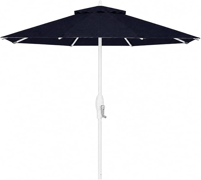 Treasure Garden 9ft Patio Umbrella - Outdoor Furniture Market Umbrella – Deluxe Auto-Tilt – White Aluminum Frame (Sunbrella, Navy)