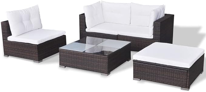 5 Piece Patio Lounge Set with Cushions, Outdoor Sofa Sets Outdoor Dining Sets Patio Conversation Set Porch Furniture Set for Poolside Exhibition Negotiation Area Piazza Poly Rattan Brown