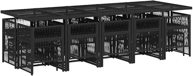 WXGTBKPR 15-Piece Outdoor Dining Set, Large Foldable PE Rattan Garden Table and Chairs for Patio, Backyard, and Terrace Gathering, Black