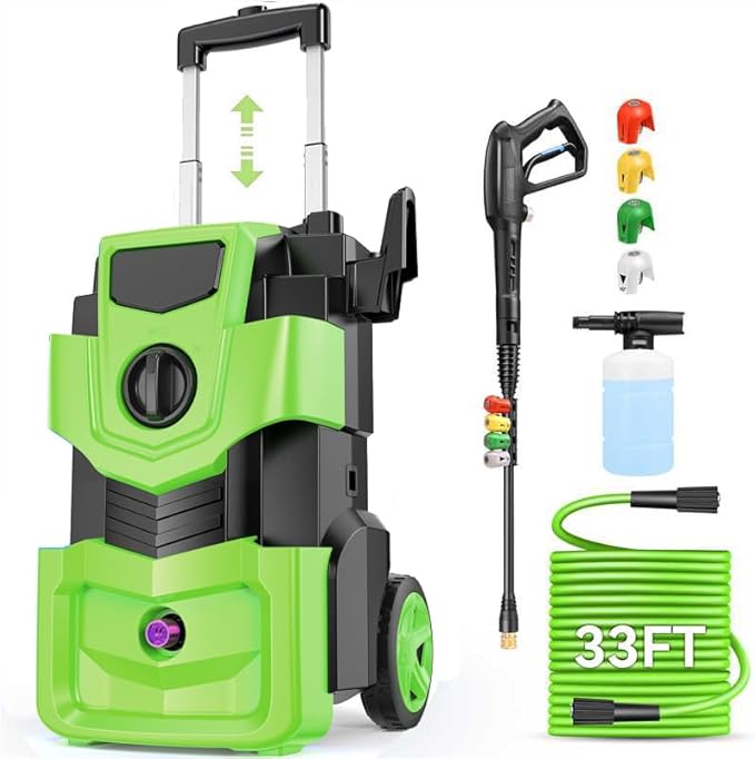 5000 PSI Professional Electric Pressure Washer,4.0 GPM Heavy Duty Power Washer with 4 Nozzles,Foam Cannon,33FT Hose and 500ml Soap Bottle for Home/Cars(Green)