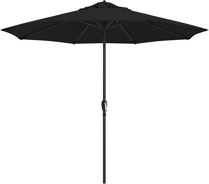 California Umbrella 8-Year Protection 9 Ft Outdoor Patio Umbrella, Solstice Fade-Resistant Fabric, Auto-Tilt, Heavy Duty Aluminum Frame, 8 Reinforced Ribs for Pool or Deck, Black Pole, Black
