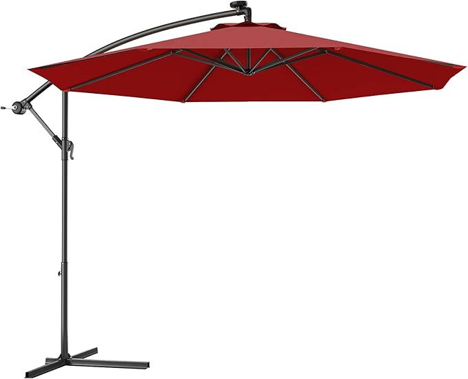 Giantex 10ft Offset Patio Umbrella, Burgundy, Outdoor Hanging Market Umbrella with Crank & Cross Base, Easy Tilt Adjustment, 96% Sunlight Protection