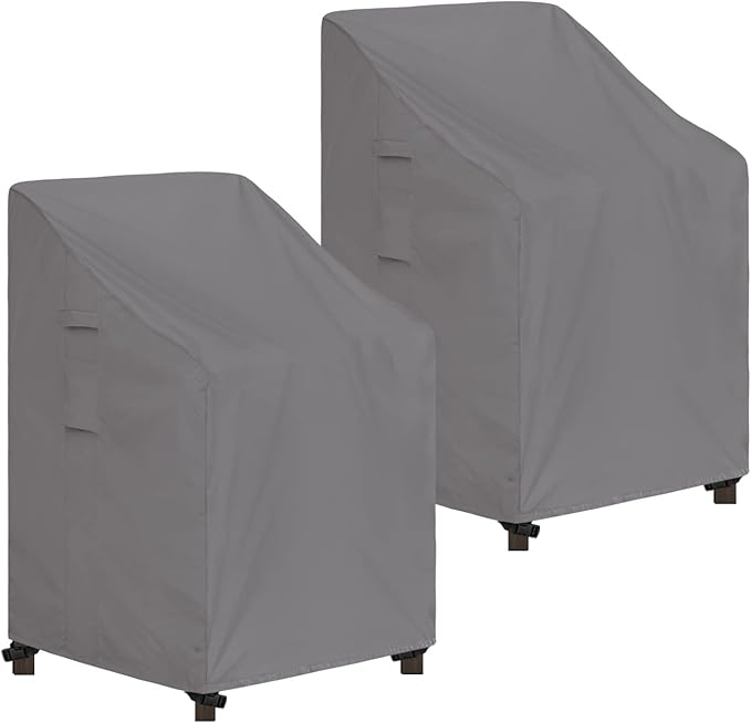 Easy-Going Stackable Patio Chair Cover UV Resistant Outdoor Chair Cover Waterproof Lawn Patio Furniture Covers Fits for 4-6 Stackable Dining Chairs (2 Pack-28Wx36Dx47H inch, Grey)