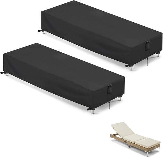 2 Pack Patio Chaise Lounge Covers, Waterproof Outdoor Rectangle Lounge Chair Covers, Pool Lounger Outdoor Furniture Cover - 76 x 25 x 12 Inch