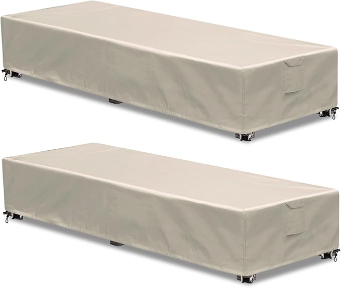 Outdoor Chaise Lounge Cover 2 Pack Patio Lounge Chair Covers Waterproof 600D Weather Resistant Material, UV Protection, Windproof Design Outside Furniture Covers 80" x 28" x 14" H,Beige