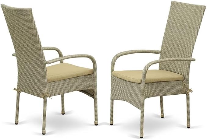 Pemberly Row 7-Piece Patio Dining Set, Natural Acacia Wood Table, Resin Wicker Armchairs with Water-Resistant Cushions, Steel Frame, Weather-Resistant Outdoor Furniture, 30x36x60 in Table for