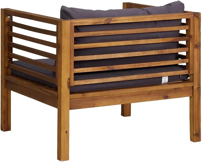 Patio Armchair with Dark Gray Cushions, Solid Acacia Wood Chair, Wooden Patio Chair Outside Chair Outdoor Dining Chair Patio Club Chair with Armrest for Porch, Deck, Backyard,-432