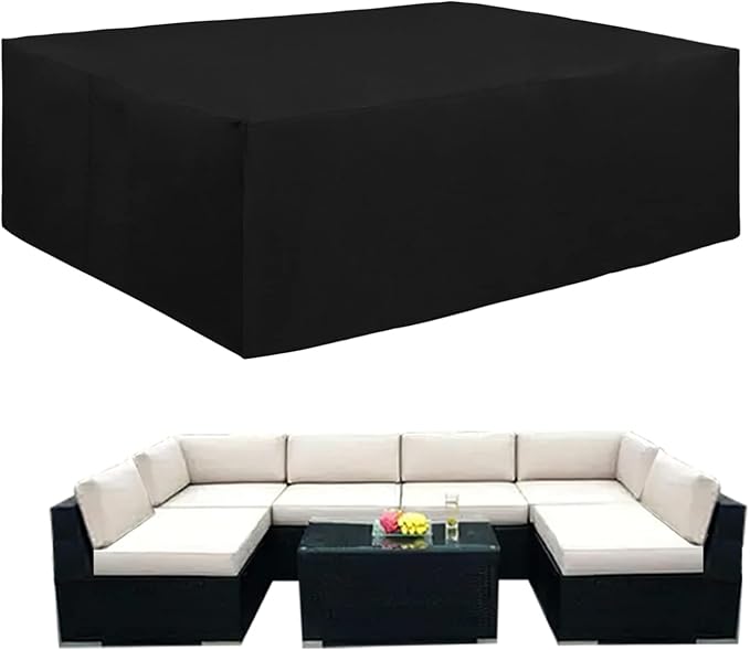Easy-Going 600D Heavy Duty Patio Furniture Cover, Outdoor Rectangular Table and Chair Set Cover, Waterproof Outdoor Sectional Set Cover (111"L x 74"W x 28"H, Black)