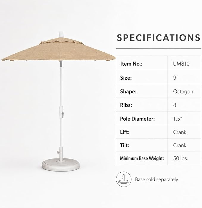 Treasure Garden 9ft Patio Umbrella - Outdoor Furniture Market Umbrella – Deluxe Auto-Tilt – White Aluminum Frame (Sunbrella, Antique Beige)