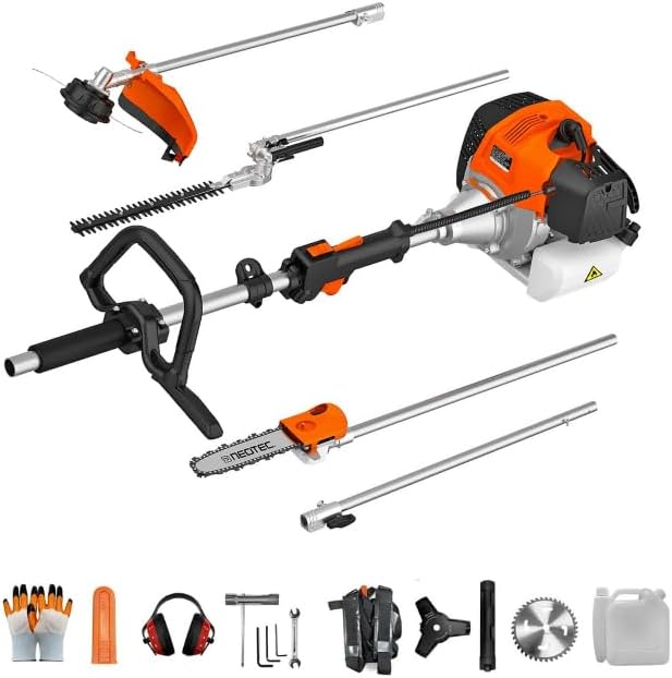 NEO-TEC 52CC 5 in 1 Gas Powered Weed Wacker, 2-Stroke Multi Functional Trimming Tools, Gas String Trimmer, Hedge Trimmer, Brush Cutter, Pole Saw Chainsaw Pruner with 31.5" Extension Pole