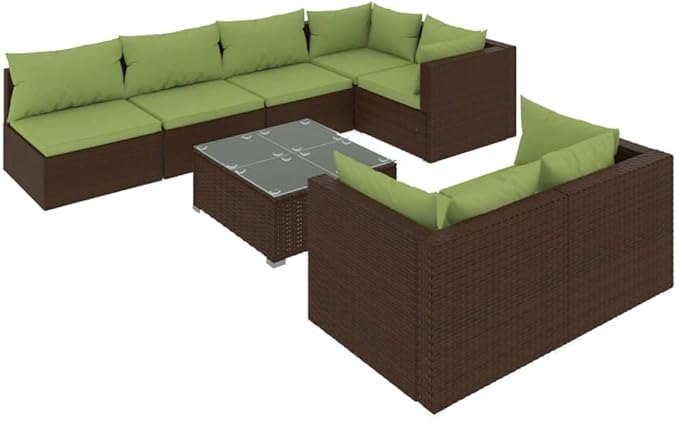 8 Piece Patio Lounge Set with Cushion, Furniture Conversation Sets Patio Lounge Set Piece Patio Set Outdoor Patio Sectional s Brown Poly Rattan