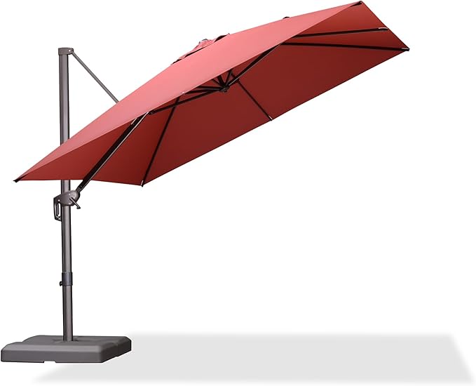 PURPLE LEAF 10' X 10' Patio Cantilever Umbrella Antique Bronze Square Outdoor Umbrella with 360° Rotation and Aluminum Offset Hanging for Garden Backyard Pool, Brick Red