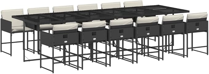 13 pcs Set Patio Dining Set & Garden Dining Set Black Poly Rattan Outdoor Dining Set Balcony Furniture for Lawn Backyard Front Porch 129.9 x 41.7 x 28.7 in