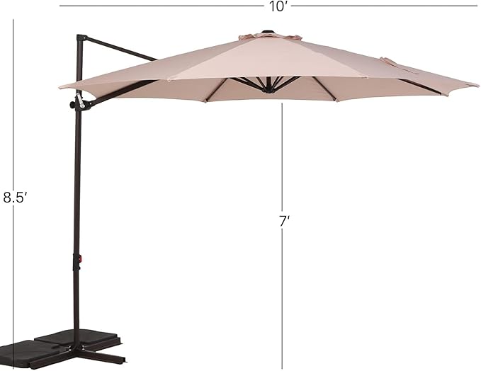 Grand patio 10Ft Patio Cantilever Umbrella with Cross Base, Outdoor Offset Umbrella with 360-degree Rotation, Crank and Easy Tilt, Champagne