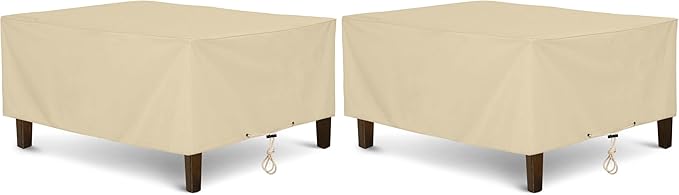 SunPatio Outdoor Ottoman Cover, Heavy Duty Waterproof Rectangular Coffee Table Cover, Patio Furniture Side Table Cover, All Weather Protection, 40" L x 30" W x 18" H, Beige (Pack of 2)