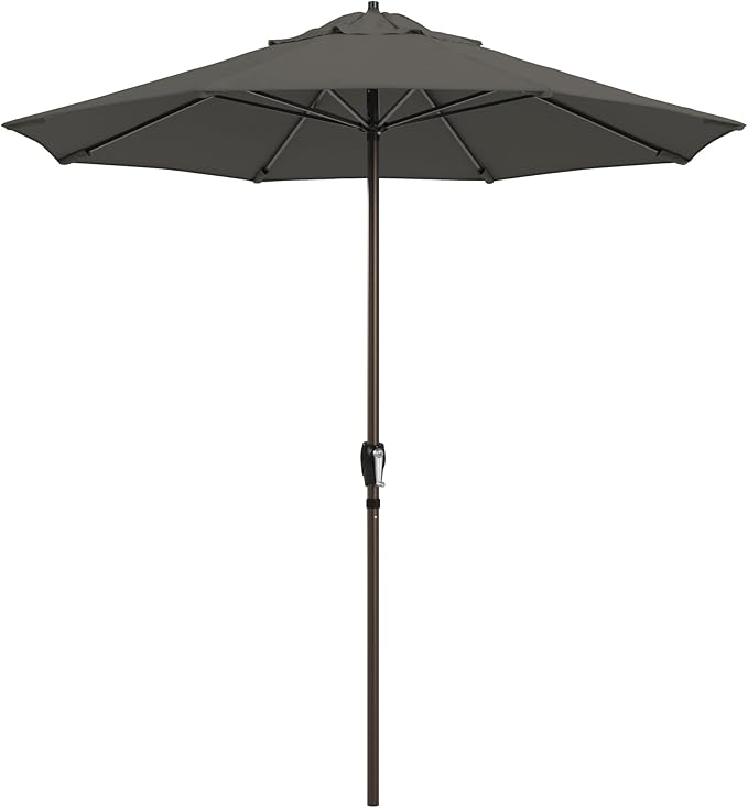 California Umbrella 12-Year Protection 7.5-Ft Outdoor Patio Umbrella, Sunbrella Fade-Resistant Fabric, Auto-Tilt, Heavy Duty Aluminum Frame, 8 Reinforced Ribs for Pool or Deck, Bronze Pole, Charcoal