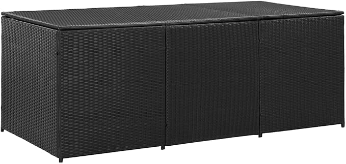 Large Outdoor Garden Storage Box, Weather-Resistant Poly Rattan Deck Bin with Gas Lift Lid, Rectangular Container for Patio Cushion, Garden Tools, Black