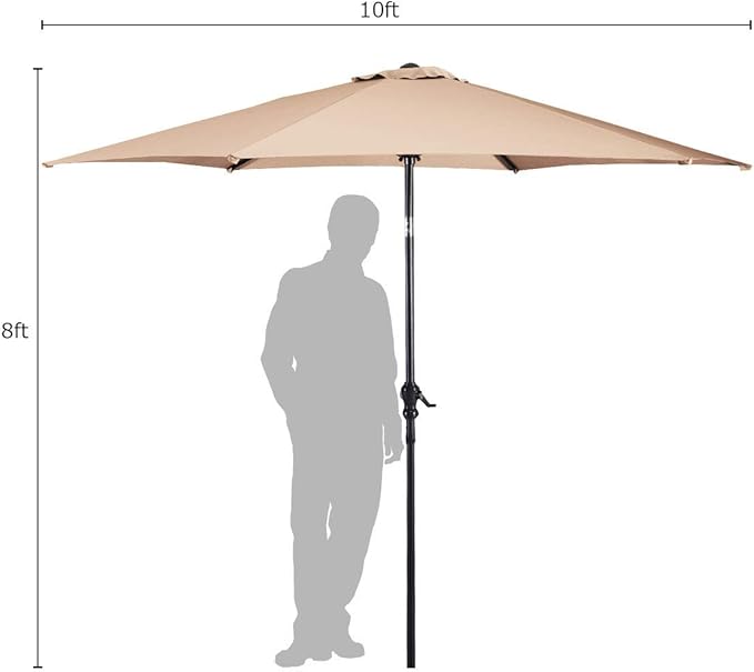 10-Foot Outdoor Water/UV-Resistant Patio Umbrella, Round Tilt Garden Market Table Mental Umbrella, with Crank, Adjustable Levels, Perfect For BBQ, Seaside, Swimming Pool, Beige