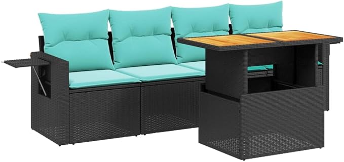 vidaXL Patio Sofa Set with Cushions 5 Piece, Outdoor Sectional Sofa Couch, Patio Conversation Set for Garden Backyard, Black Poly Rattan