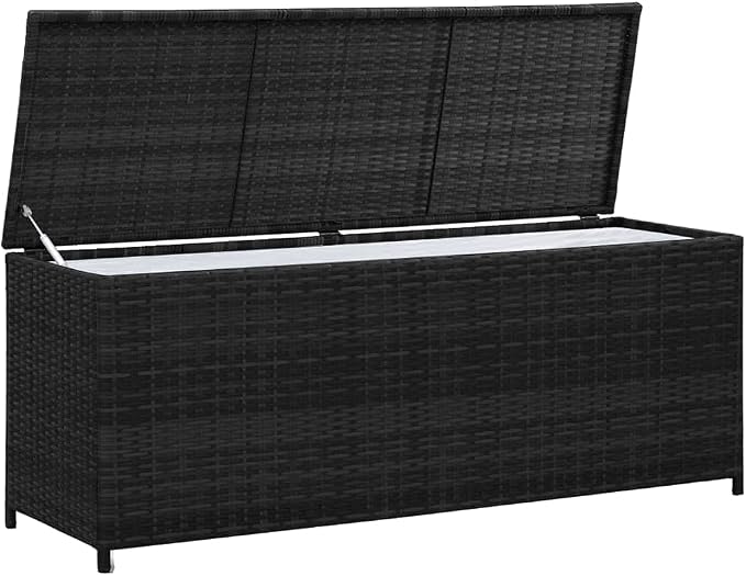 【Fast Shipping】 Outdoor Deck Box Storage, Pool Toys, Gardening Tools, Furniture Patio Storage Box Black 59"x19.7"x23.6" Poly Rattan