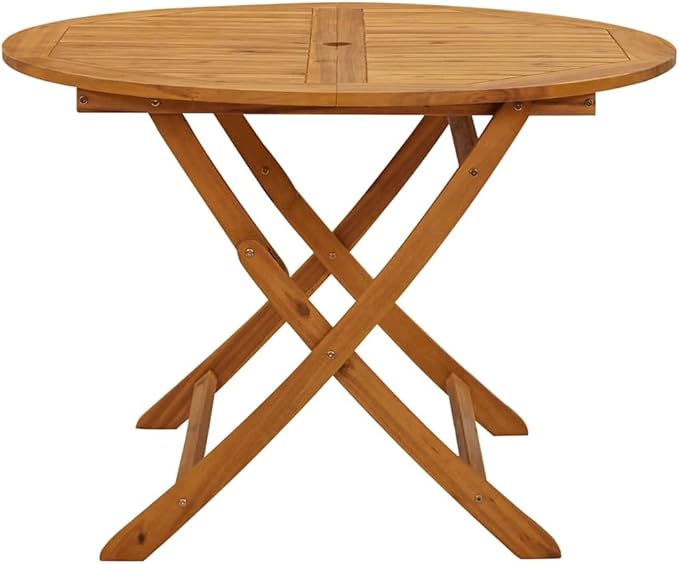 vidaXL Round Folding Garden/Patio Table - Weather-Resistant & Foldable Design - 43.3" Solid Acacia Wood - Round/Brown - Outdoor Furniture