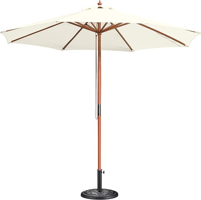 Yescom 9ft Coastal Solid Wood Umbrella Pulley Lift Commercial Base with Wheel Included for Seaside Restaurant Terrace Poolside Beach Club