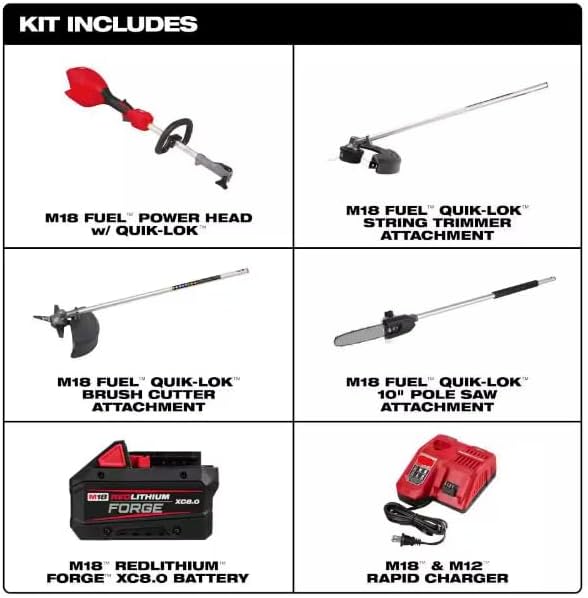 for Milwauke M18 Fuel 18V 16 in. Brushless Cordless String Trimmer 8.0 Ah FORG Kit w/Pole Saw & Brush Cutter Attachments + TPT Premium cart storekid