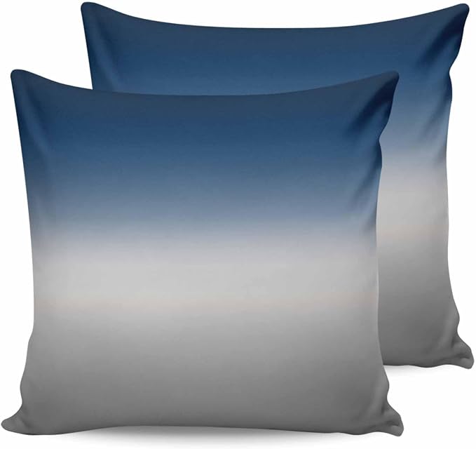 Outdoor Waterproof Throw Pillow Covers Set of 2 Blue Grey Ombre Pillowcases 18x18 Inches Gradient Gradual Color Patio Decorative Pillows Cushion Case Patio Pillows for Couch Bed Chair Garden