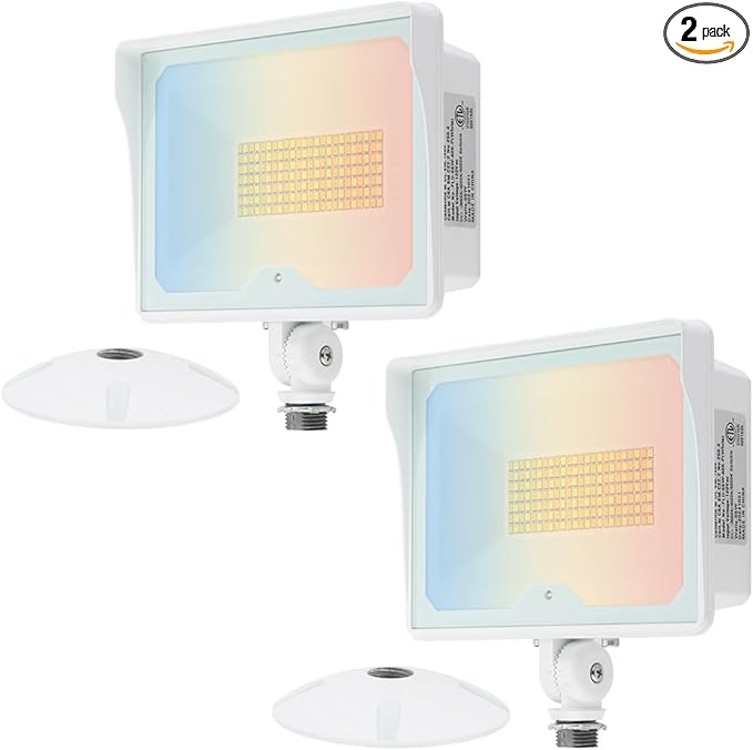 kadision 55W White LED Flood Light with Dusk-to-Dawn Photocell, 3000K/4000K/5000K Selectable, 120V 6600lm IP65 Waterproof Knuckle Mount Outdoor Security Lights, ETL Listed 2-Pack