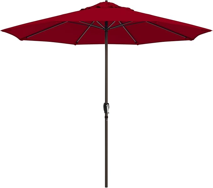 California Umbrella 10-Year Protection 9 Ft Outdoor Patio Umbrella, Pacifica Fade-Resistant Fabric, Auto-Tilt, Heavy Duty Aluminum Frame, 8 Reinforced Ribs for Pool or Deck, Bronze Pole, Red