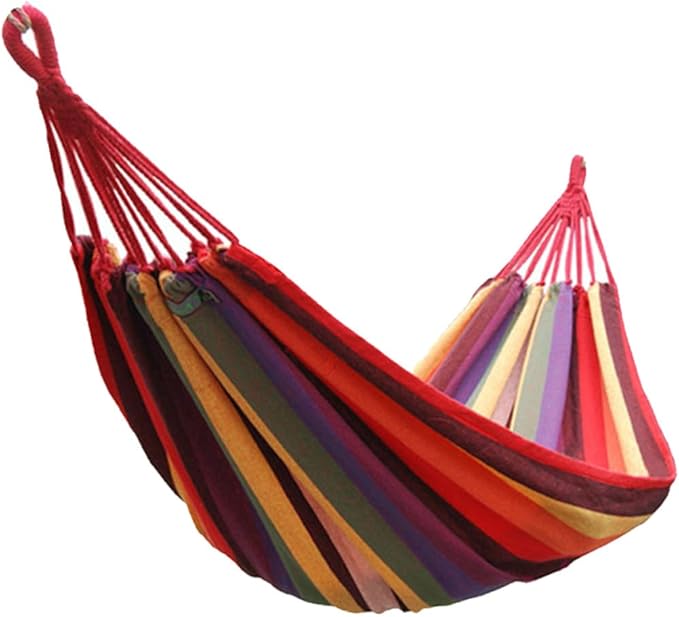 Luxshiny Portable Camping Hammock Canvas Hanging Chair Striped Outdoor Patio Swing 190x85cm Rainbow Color Lightweight Foldable for Garden and Travel