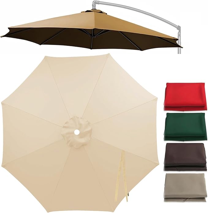 Cantilever Umbrella Replacement Canopy 7.5ft/9ft/10ft/11ft 6/8 Ribs, Fade Resistant Outdoor Offset Patio Umbrella Fabric Cover, Waterproof Shade Top for Deck