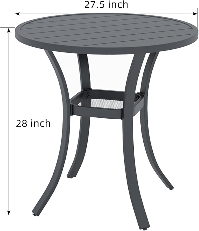 Outdoor Dining Table,27.5" Round Patio Table for Lawn Garden Backyard,All Weather Metal Frame,Black