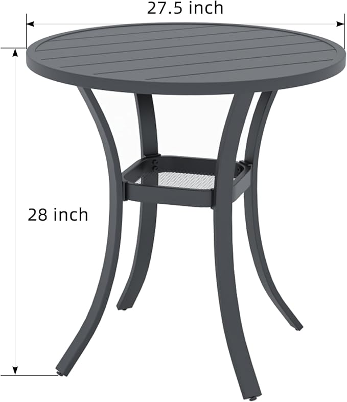 Anmutig 27.5 Inch Round Outdoor Metal Table for 2, Patio Bistro Table with Curved Legs, All Weather Slatted Table for Lawn, Garden, Balcony, Deck, Black
