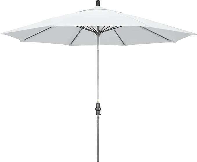 California Umbrella 11Ft Fiberglass Rib Patio Umbrella, Hand-Crank, Tilt-Collar, Gray Frame, Solution Dyed White Fabric