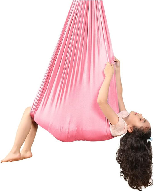 Kids Sensory Therapy Swing Hammock Children's Swing Hammock Indoor Elastic Cuddle Pod Swing for Autism Boys Girls with ADHD SPD Asperger's Sensory Integration Special Needs (Pink)
