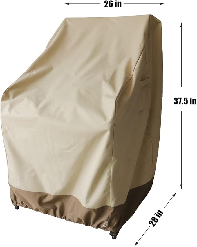 Outdoor High Back Chair Cover, Heavy Duty Waterproof Patio Swivel Chair Covers - Fade Resistant Patio Standard Dining Chair Cover 2 Pack - 26W x 28D x 37.5H inch Beige & Brown