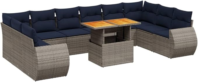 vidaXL Patio Sofa Set with Cushions 11 Piece, Outdoor Sectional Sofa Couch, Patio Conversation Set for Garden Backyard, Gray Poly Rattan
