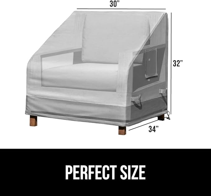 GORILLA GRIP Waterproof Medium Outdoor Patio Chair Cover, 2 Pack, 30 Inch, Heavy Duty 600D Furniture Covers Sets for Winter, Keep Cushions Dry, Protects from Sun, Snow, Rain, Windproof, UV Coated