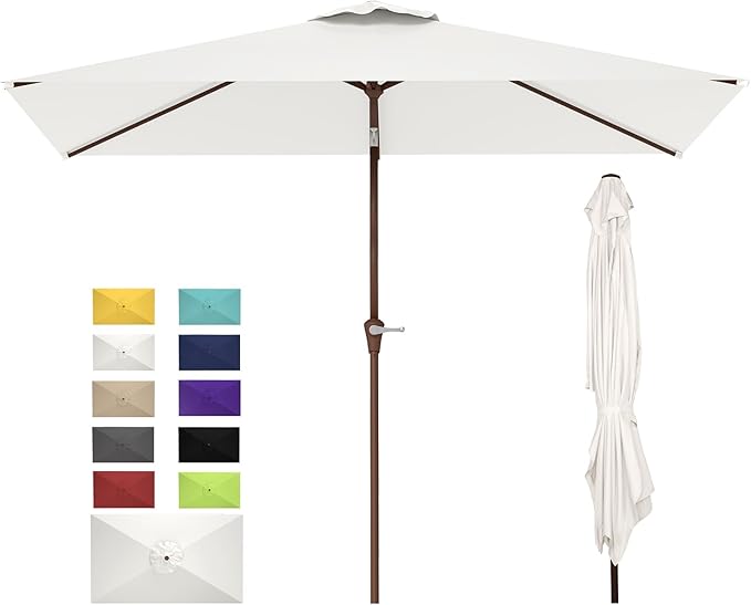 GREENVINES 6.5X10 FT Rectangular-Patio-Umbrella | Outdoor-Table-Umbrellas | 6 Sturdy Steel Ribs | Push Button Tilt & Crank | Waterproof | Market Umbrella | for Pool Backyard Garden Deck | Beige