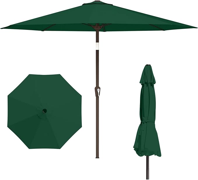 11FT Patio Umbrella, Outdoor Umbrella with with 8 Sturdy Fiberglass Ribs,Market Table Umbrella with Push Button Tilt and Crank,Suit for Backyard,Garden,Pool,Deck(Dark Green)