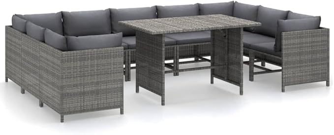 10 Piece Patio Lounge Set with Cushions, Porch Furniture Set Patio Conversation Set Outdoor Dining Sets Sectional Sofa for Garden Negotiation Area Piazza Exhibition Poly Rattan Gray