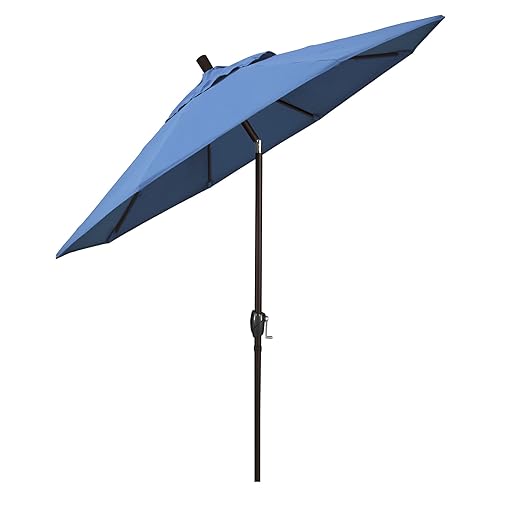 California Umbrella 9' Round Aluminum Patio Umbrella, Crank Lift, Push Button Tilt, Bronze Pole, 4-Year Non-Fading Fabric, Capri