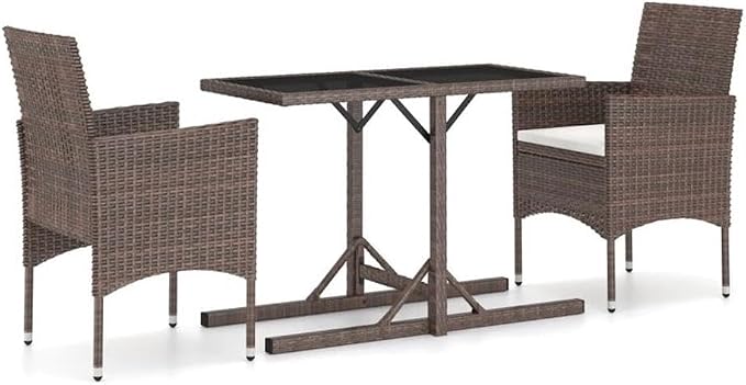 Afuera Living 3-Piece Poly Rattan Patio Dining Set, Brown/Cream White, Powder-Coated Metal, Weather-Resistant Design, Includes Table, 2 Chairs, Cushions, Contemporary Outdoor Furniture for Balcony or