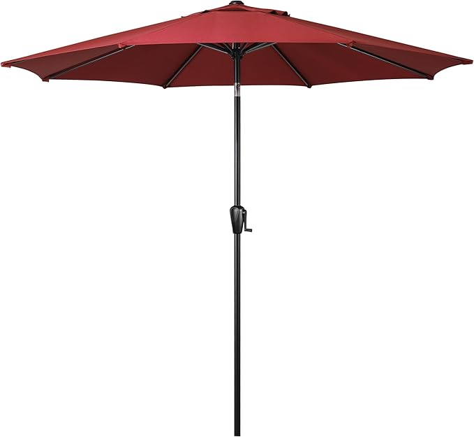 Sun-Ray 9' Round Patio Umbrella with Push-Button Tilt and Hand Crank Lift System, Market Umbrella for Porch, Deck, and Patio