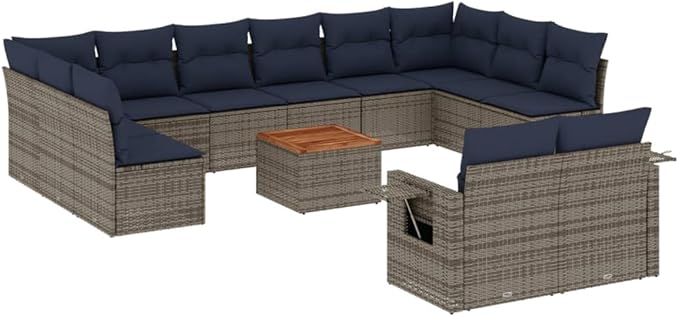 vidaXL Patio Sofa Set with Cushions 13 Piece, Outdoor Conversation Set, Sectional Sofa for Balcony Garden, Patio Furniture, Gray Poly Rattan